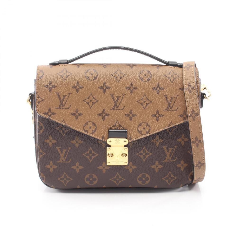 Louis Vuitton Pochette Metis Monogram Reverse Handbag Canvas Leather Brown Black